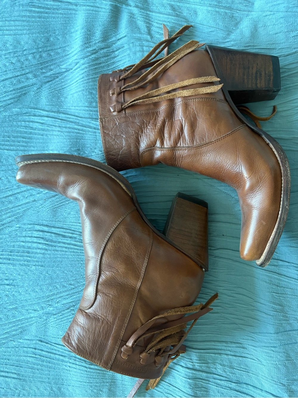 Johnny Ringo Brown Leather Fringe Ankle Booties